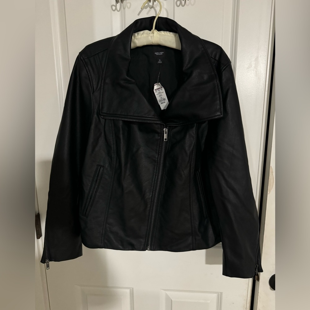 Vera Wang Black Leather Moto Jacket NWT